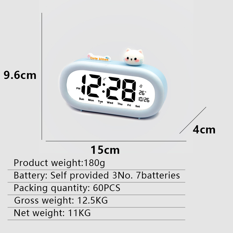 LCD electronic alarm clock bedroom desktop silent student special learning children cartoon alarm clock electronic clock living room