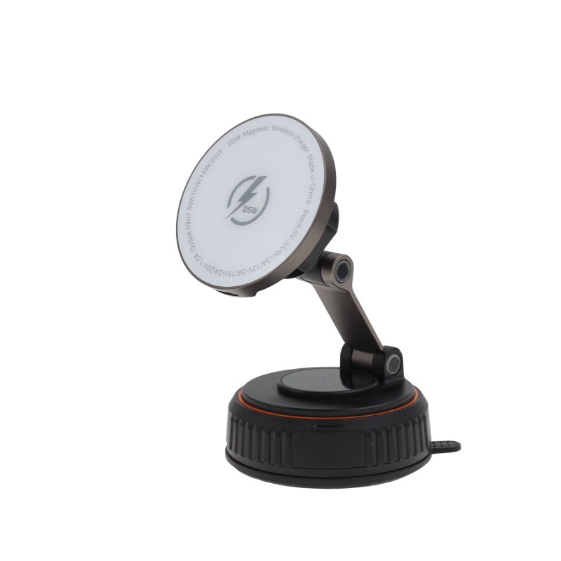 Qi 2nd Gen 25W Zinc Alloy Magnetic Wireless Charger with Glue Vacuum Rotating Suction Cup Car Charging Stand