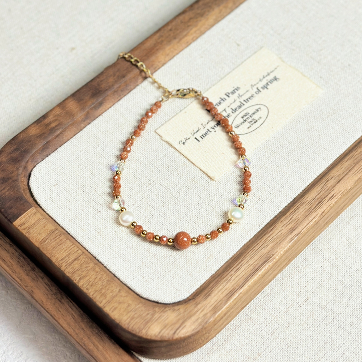 New Titanium Steel Necklace Gold Sand Stone Freshwater Pearl Necklace Women Crystal Beaded Collarbone Chain Sweater Chain