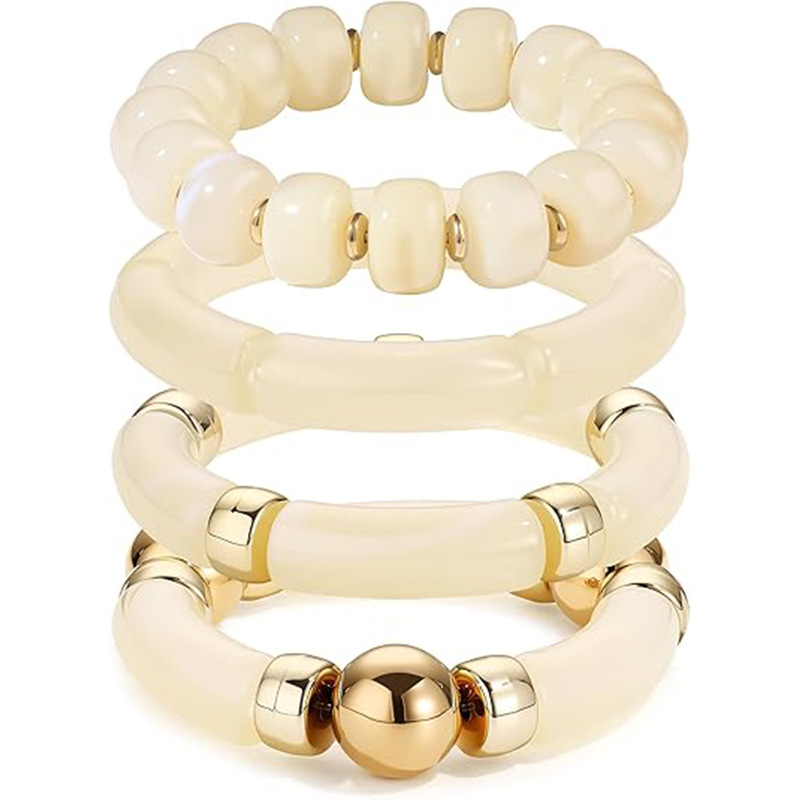 Acrylic Curved Tube Bracelet Marble Pattern Curved Bamboo Tube Elastic Bracelet Exaggerated Hand Jewelry