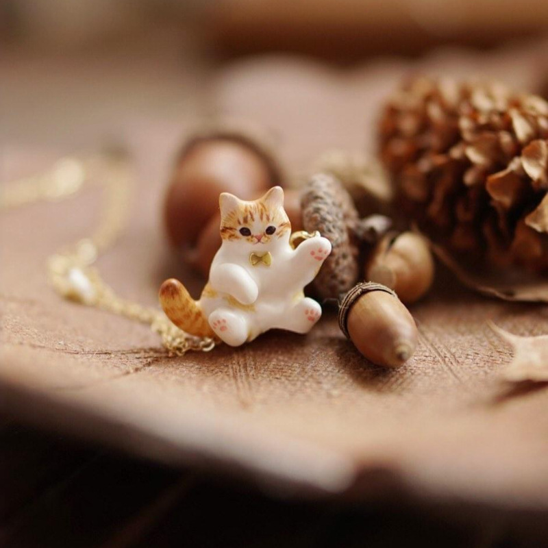 New necklace cute electroplated oil cat oil-plated gold animal series pendant necklace copper
