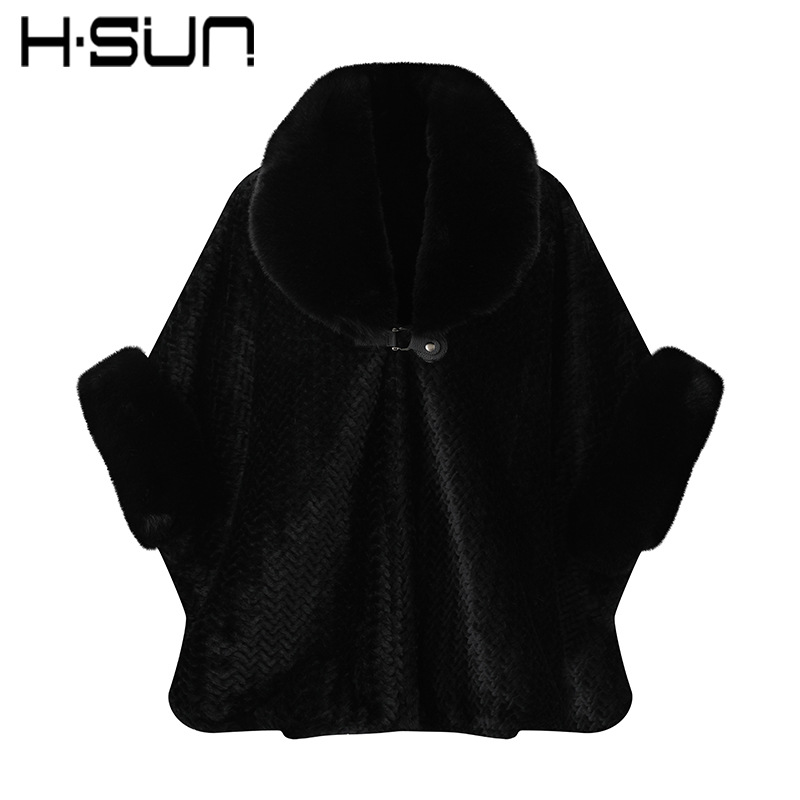 H·sun street thickened knitted plaid shawl winter warm fur collar customizable