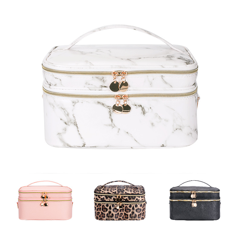 New Marble Large Capacity Cosmetic Bag Travel Toiletry Bag Double-Layer Waterproof Shoulder Crossbody Bag