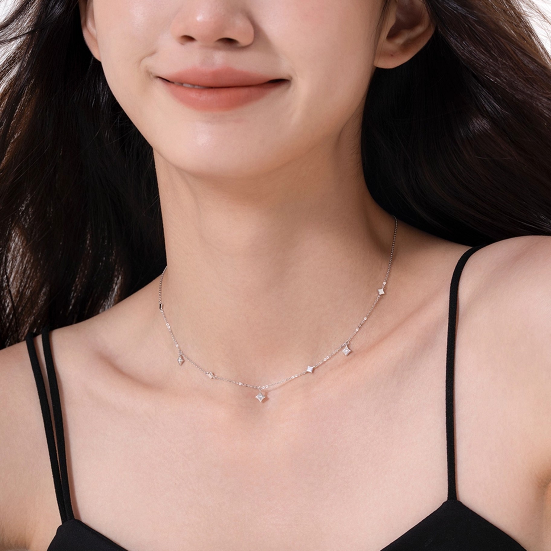 Exclusive Starry Sky Necklace Women Four-Pointed Star Collarbone Chain Sweater Chain