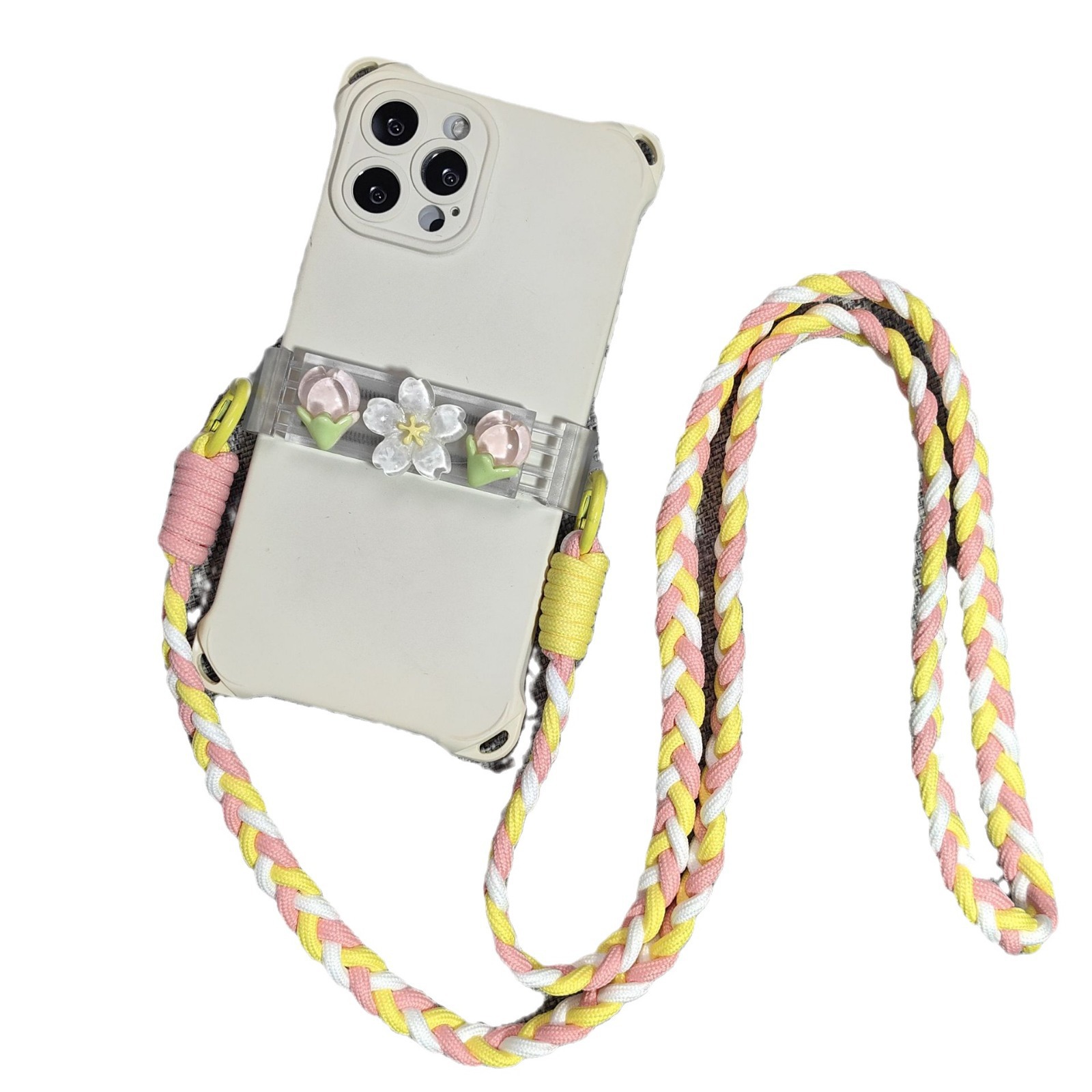 3D crystal flower back clip diagonal long rope Japanese and Korean girl back strap portable hanging ornament anti-loss accessory