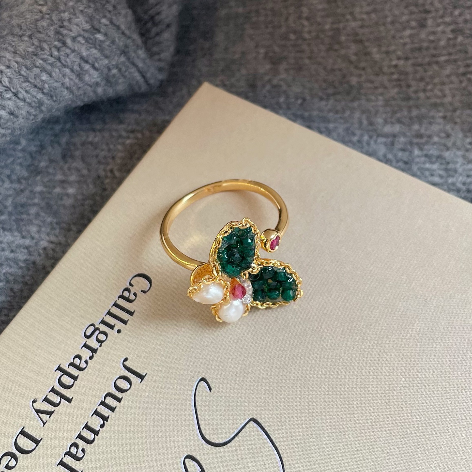 NALA Drip Glaze New Chinese Style Open Ring Niche Pearl Ring Hand Jewelry Ring