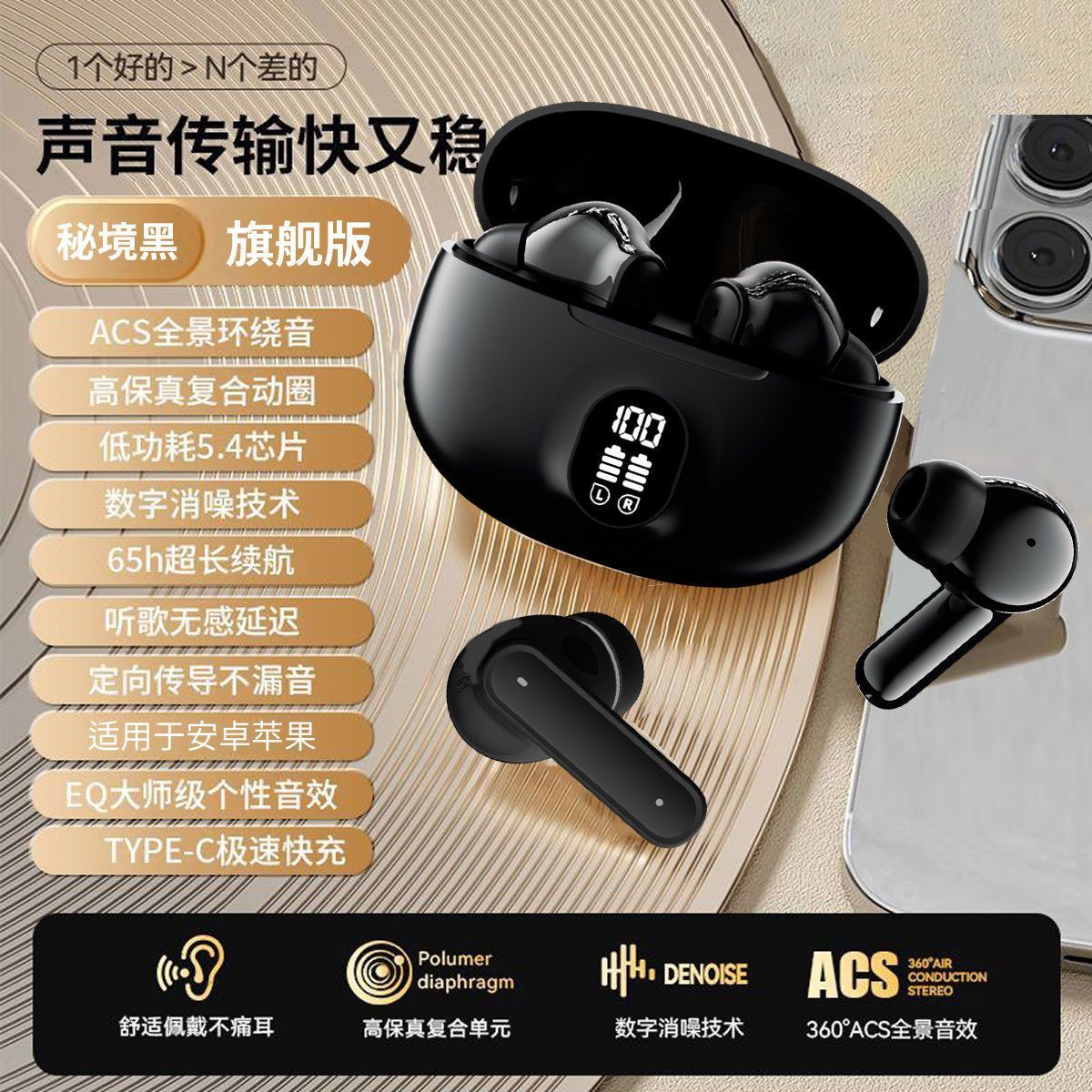 【Berlin Sound】New Bluetooth Earbuds Long Battery Life Music Sports Running High Sound Quality In-Ear 895B