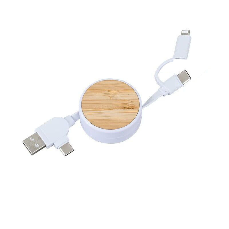GRS eco-friendly bamboo wood multi-in-one wheat straw biodegradable charging cable multi-in-one USB phone charging cable
