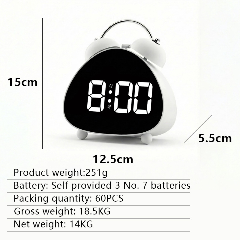 New bedside table plug-in LED electronic alarm clock triangle bedroom loud large screen ringing electronic alarm clock