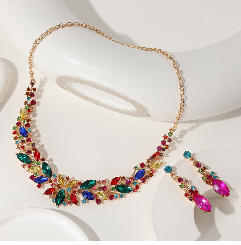 Crystal Necklace Earring Jewelry Set Bride Wedding Dress Accessories