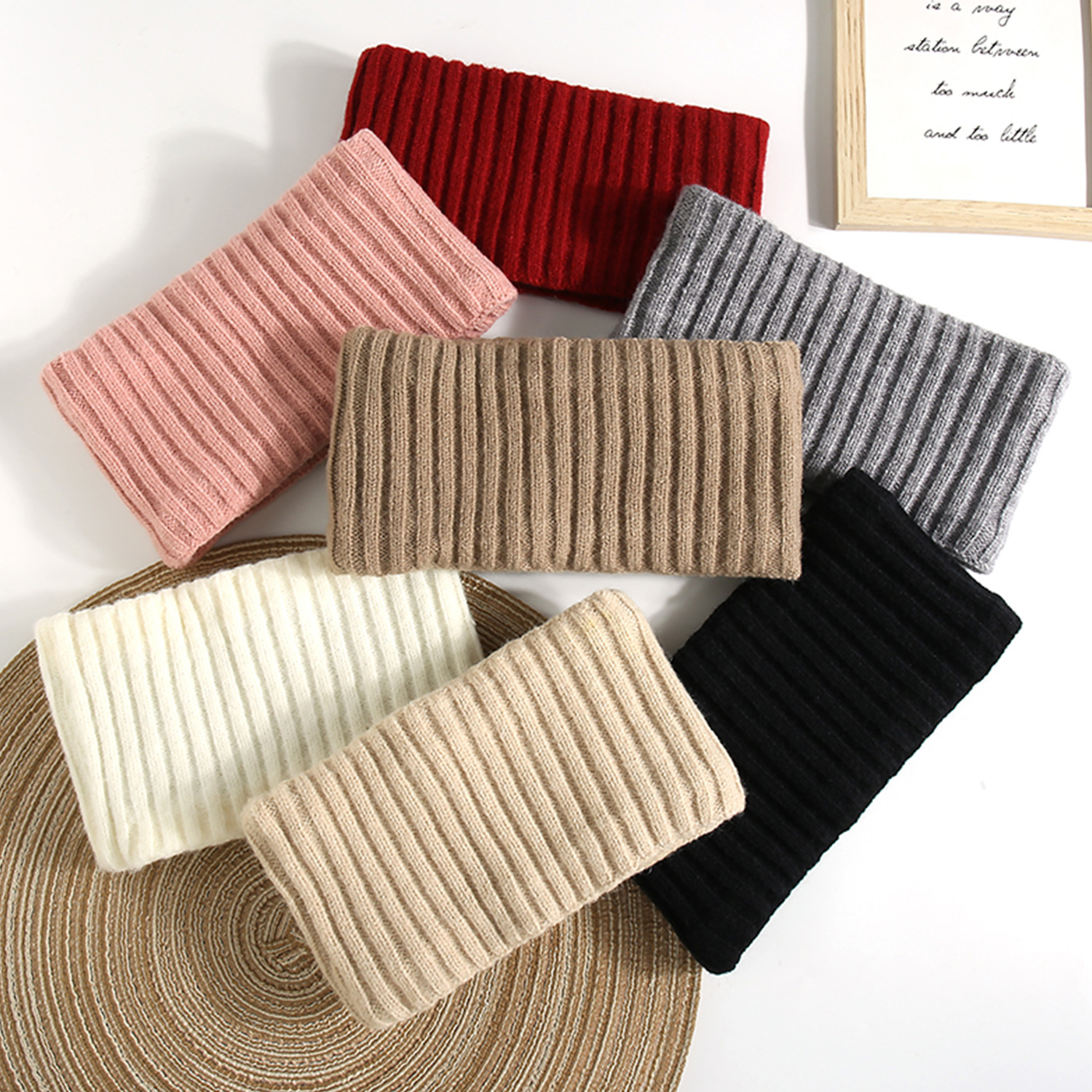 Autumn Winter Knitted Hat Scarf Gloves Headband Four-Piece Set Double-Layer Fleece-Lined Cold-Proof Warm Knit Hat