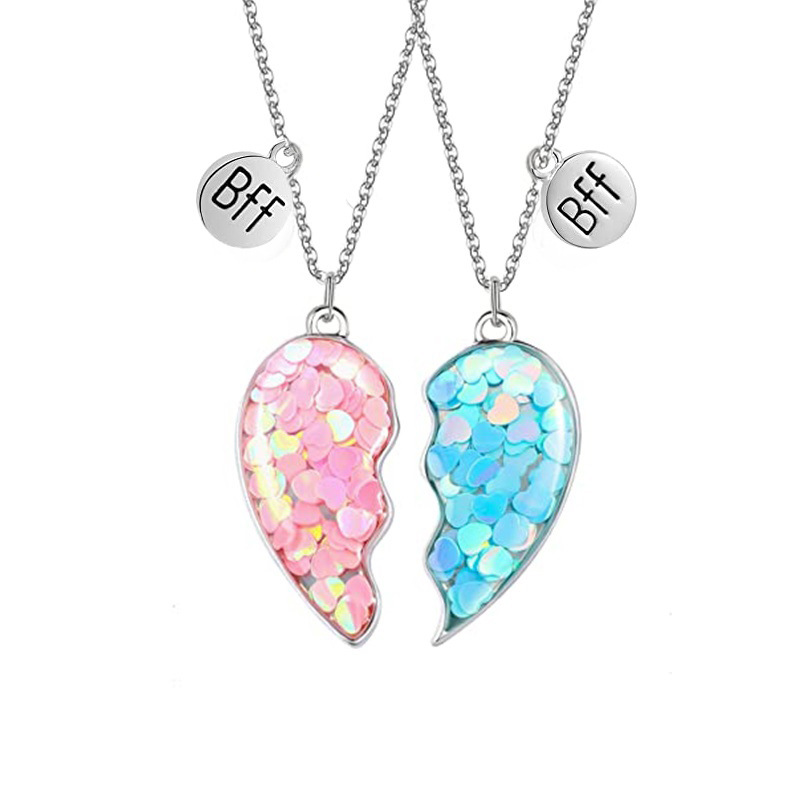 Resin Cartoon Alloy Accessories New Glitter Heart Shape Children's Necklace Set for Friends