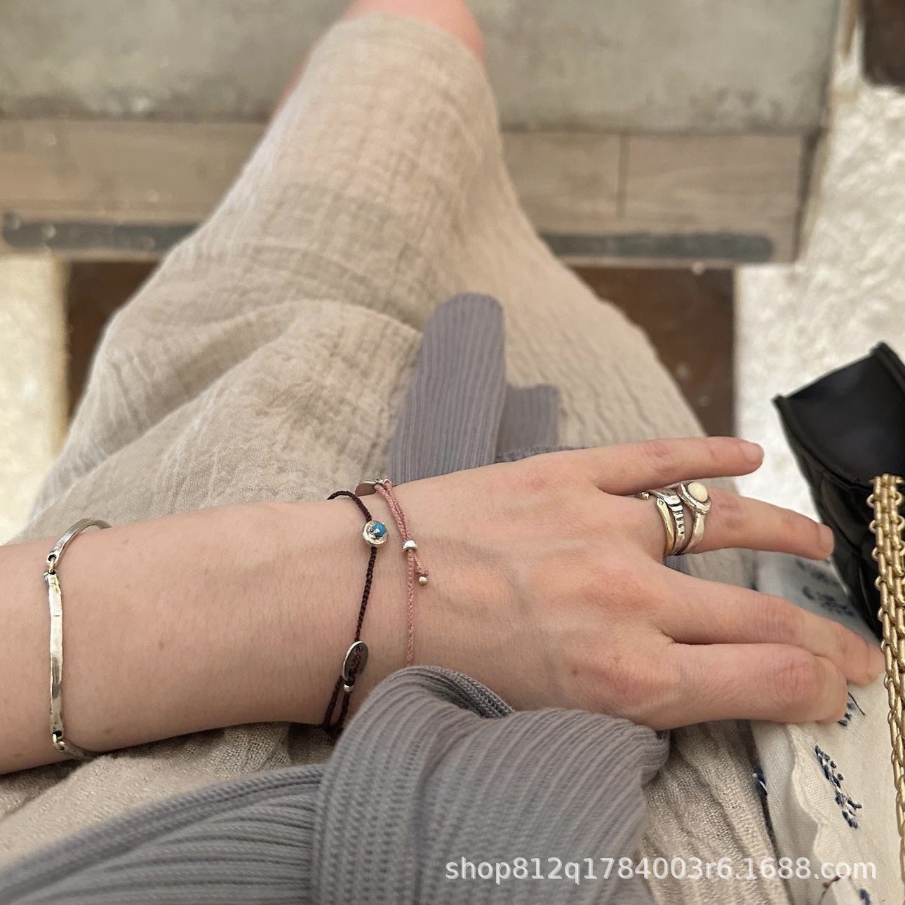 Small colorful heart bracelet simple S925 sterling silver multicolor handmade woven rope for women