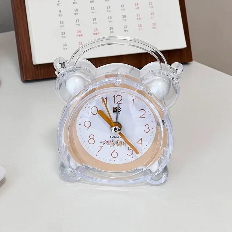 Cute Crystal Transparent Alarm Clock with Night Light for Children and Students, Bedroom Dormitory Desktop Clock