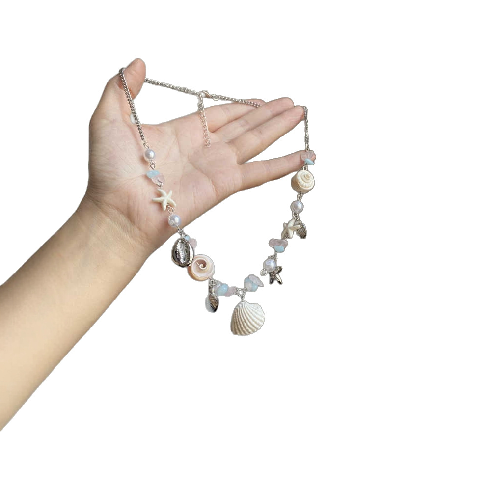 Vacation style colorful shell starfish pearl necklace women 2025 new summer dopamine collarbone chain accessory