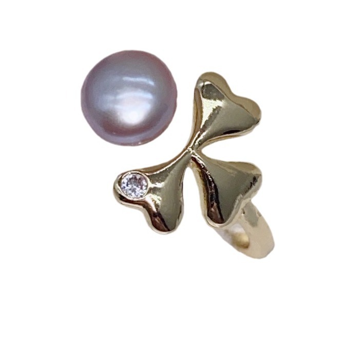 2026 New Butterfly Simple Open Ring Real Gold Electroplated Natural Freshwater Pearl Open Ring Live Stream Hot
