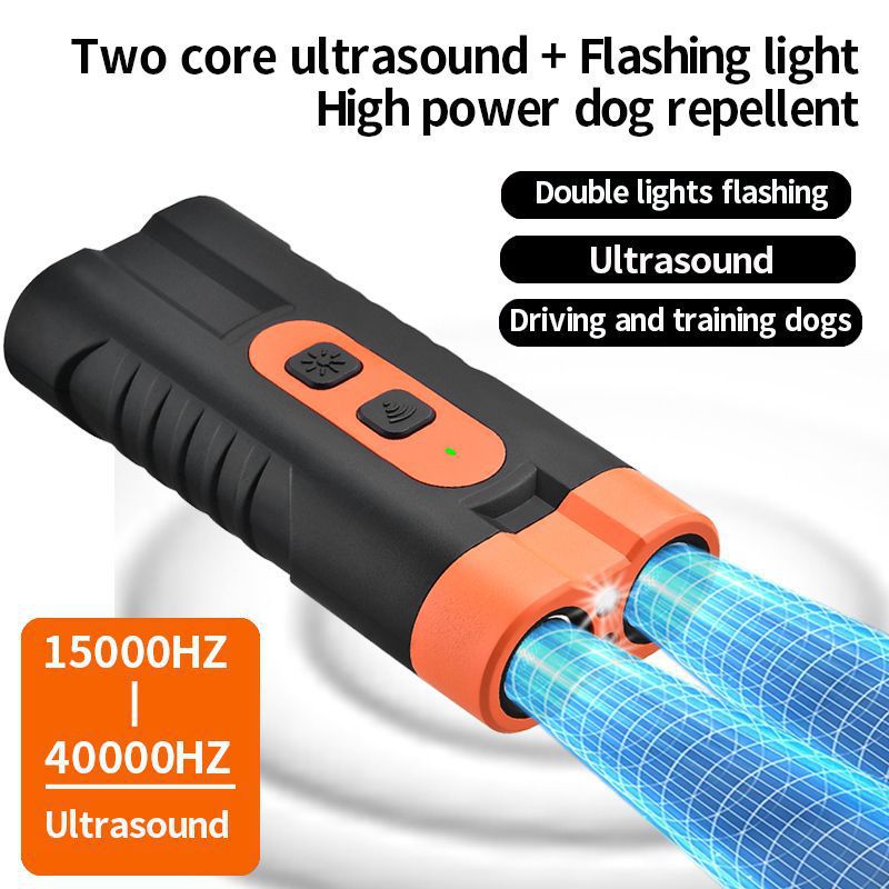 2025 New Dog Repeller Ultrasonic Dual-Head Sonic Bark Stopper Flashlight Dog Repellent Pet