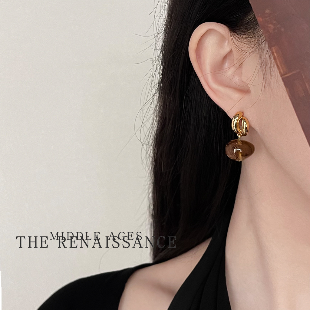 Vintage Light Retro Milad Amber Ear Studs Autumn Winter Earrings Ear Accessories