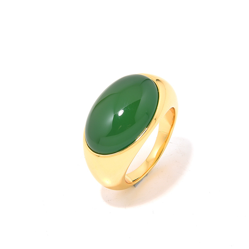 Monica Modern S925 Silver Gold-Plated Oval Natural Agate Niche Ring