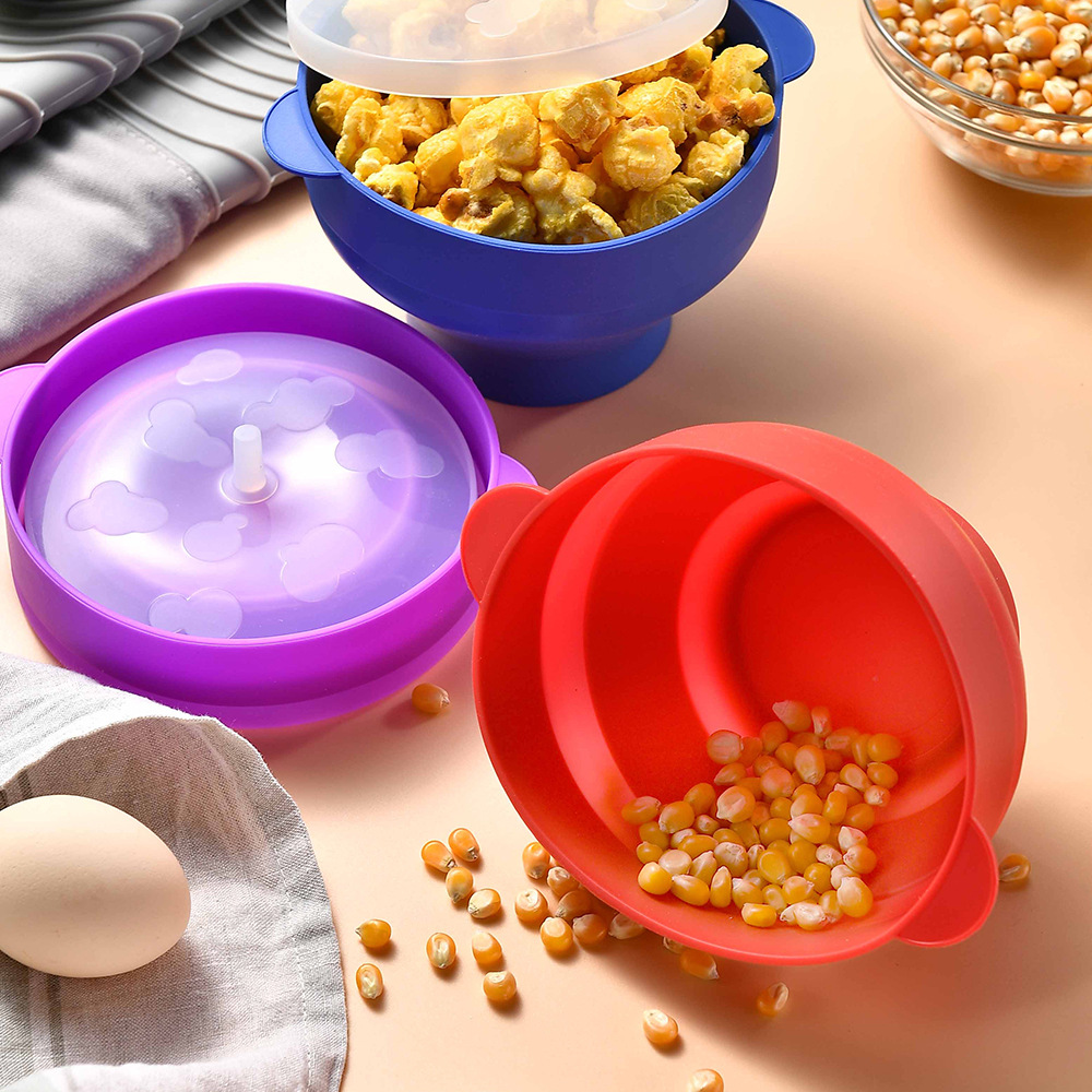 High Temperature Resistant Foldable Oven Bowl Popcorn Bowl with Lid Popcorn Bucket Bamboo Vacuum Bowl
