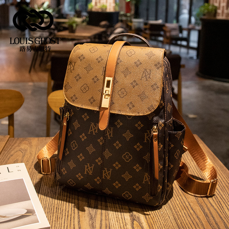Double-shoulder bag women 2026 new casual classic pattern large capacity backpack printed travel large bag