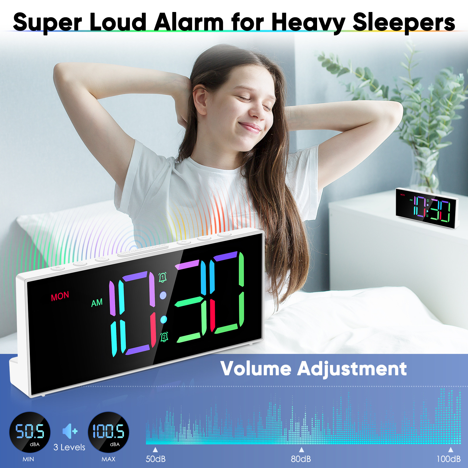 Colorful LED electronic clock RGB digital display clock office living room European decoration seven-color