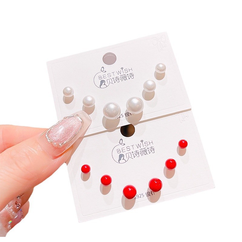High-quality S925 silver needle zircon 6-piece set small earrings, women's simple three pairs of earrings