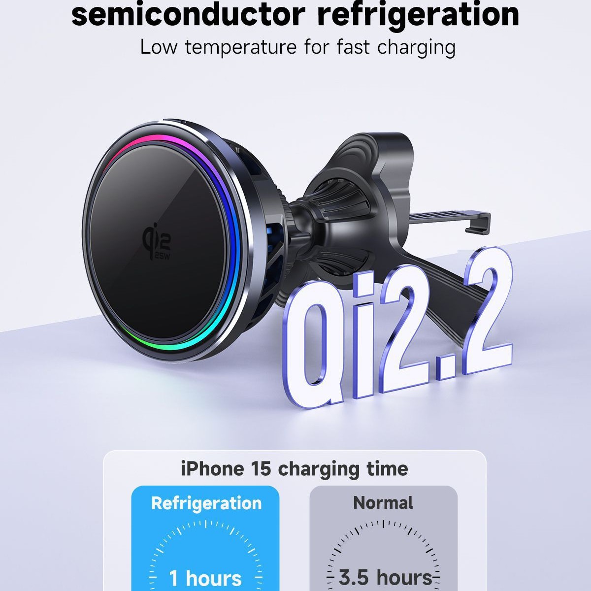 New Qi2.2 magnetic car wireless charger, suitable for Apple 17 LED colorful light phone stand