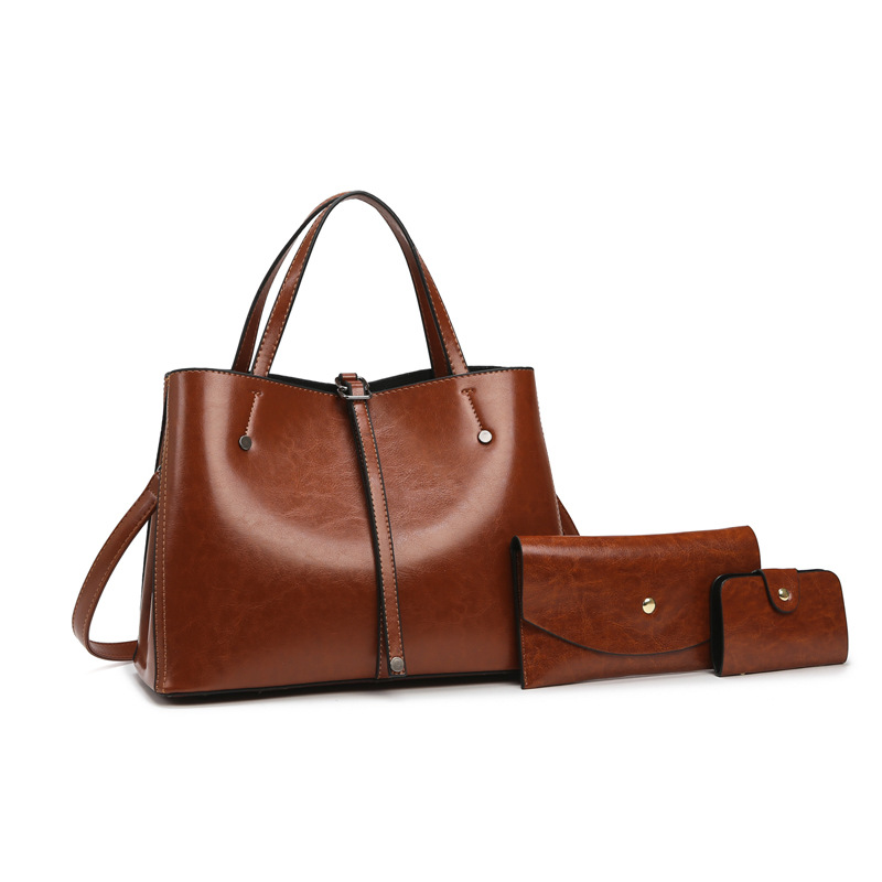 Women's Bag 2025 New Waxed Leather Handbag Simple Tote Shoulder Crossbody Bag