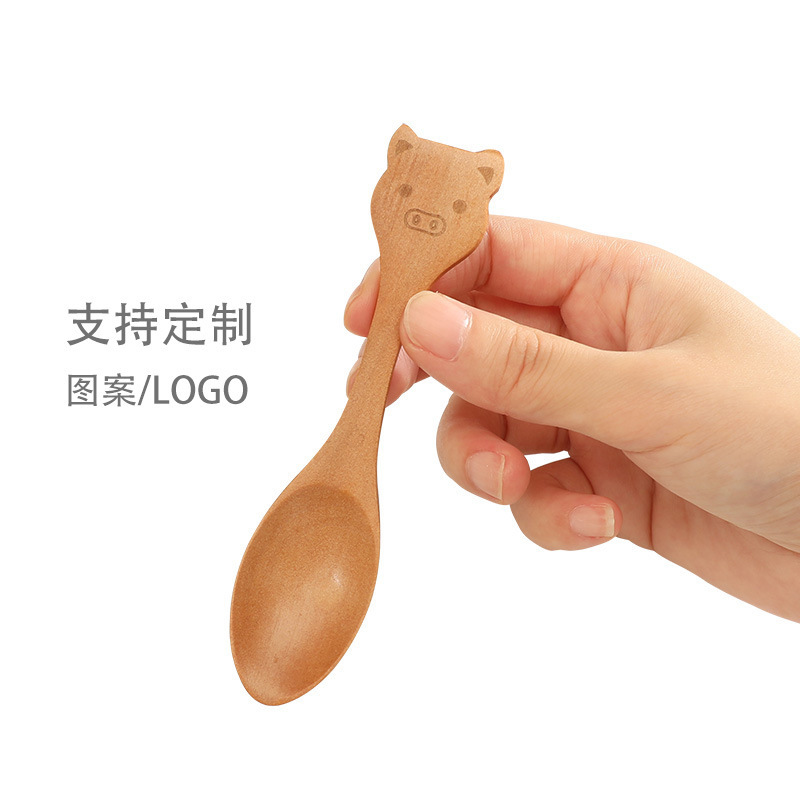 Hebe wood dessert spoon, seasoning jam spoon, wooden children's tableware small spoon, cute cartoon eating wooden spoon