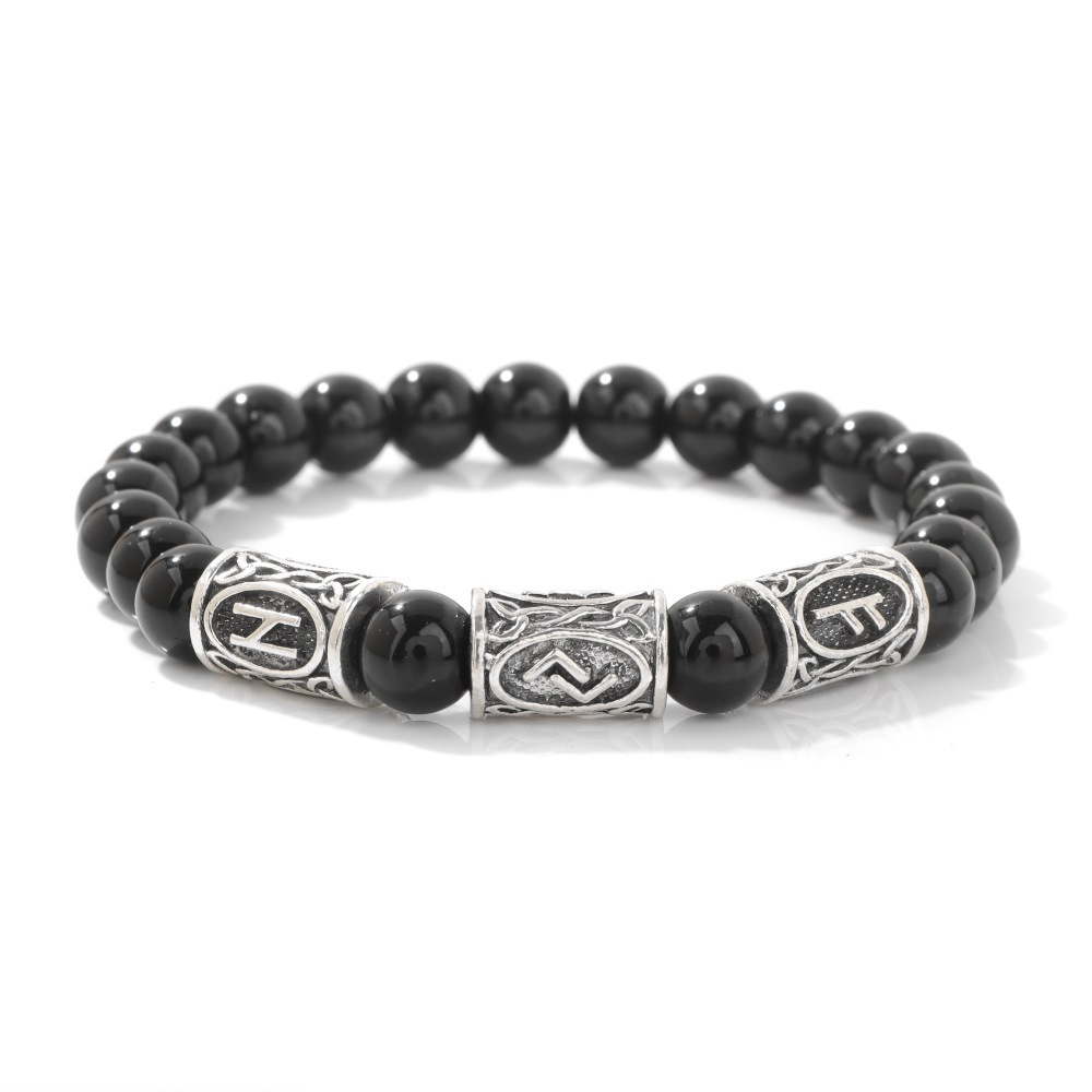 New rune symbol Norway bracelet for men tiger eye stone turquoise elastic rope unisex bracelet