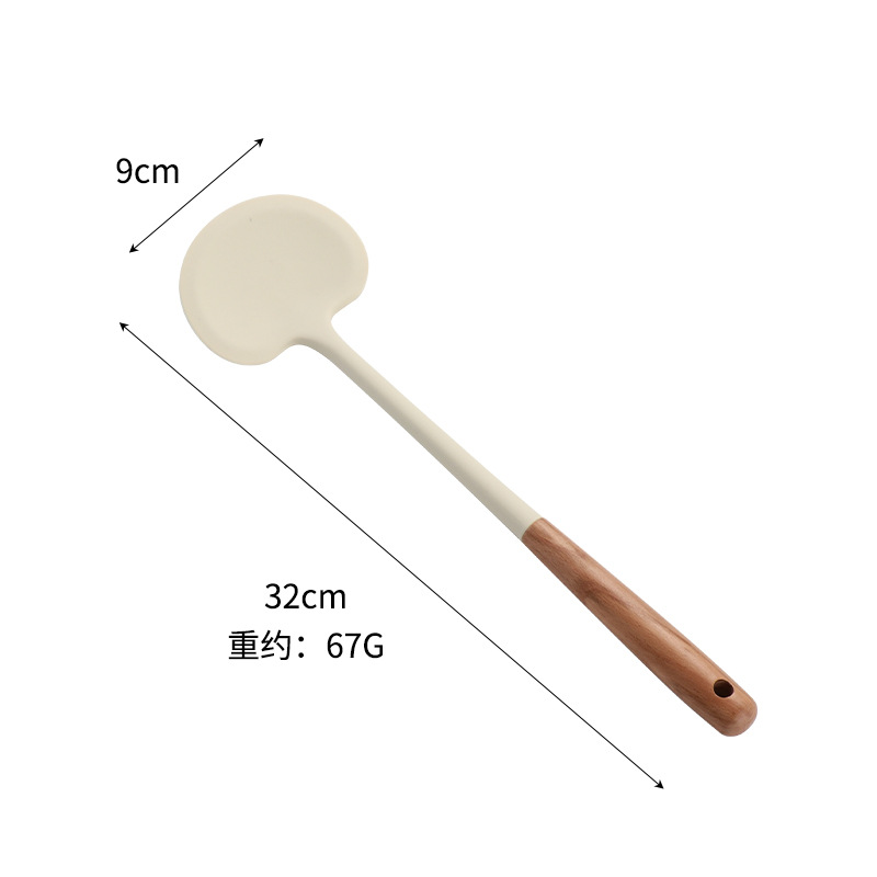 Wooden handle silicone spatula and spoon set, household kitchen tool, Chinese spatula, non-stick pan spatula, soup spoon, cooking high temperature resistant stir-fry