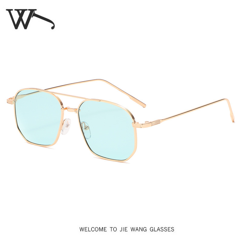New Men's Double Beam Small Frame Sunglasses Women Metal Ocean Lens Sunglasses