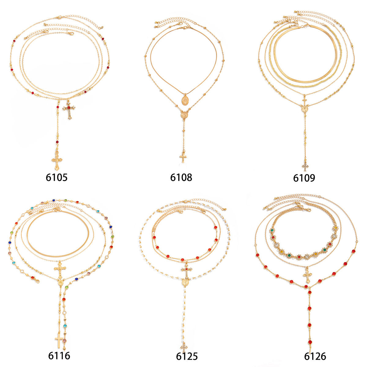 Jewelry 3-piece set rhinestone cross chain necklace set small flower crystal copper-clad iron chain neck chain