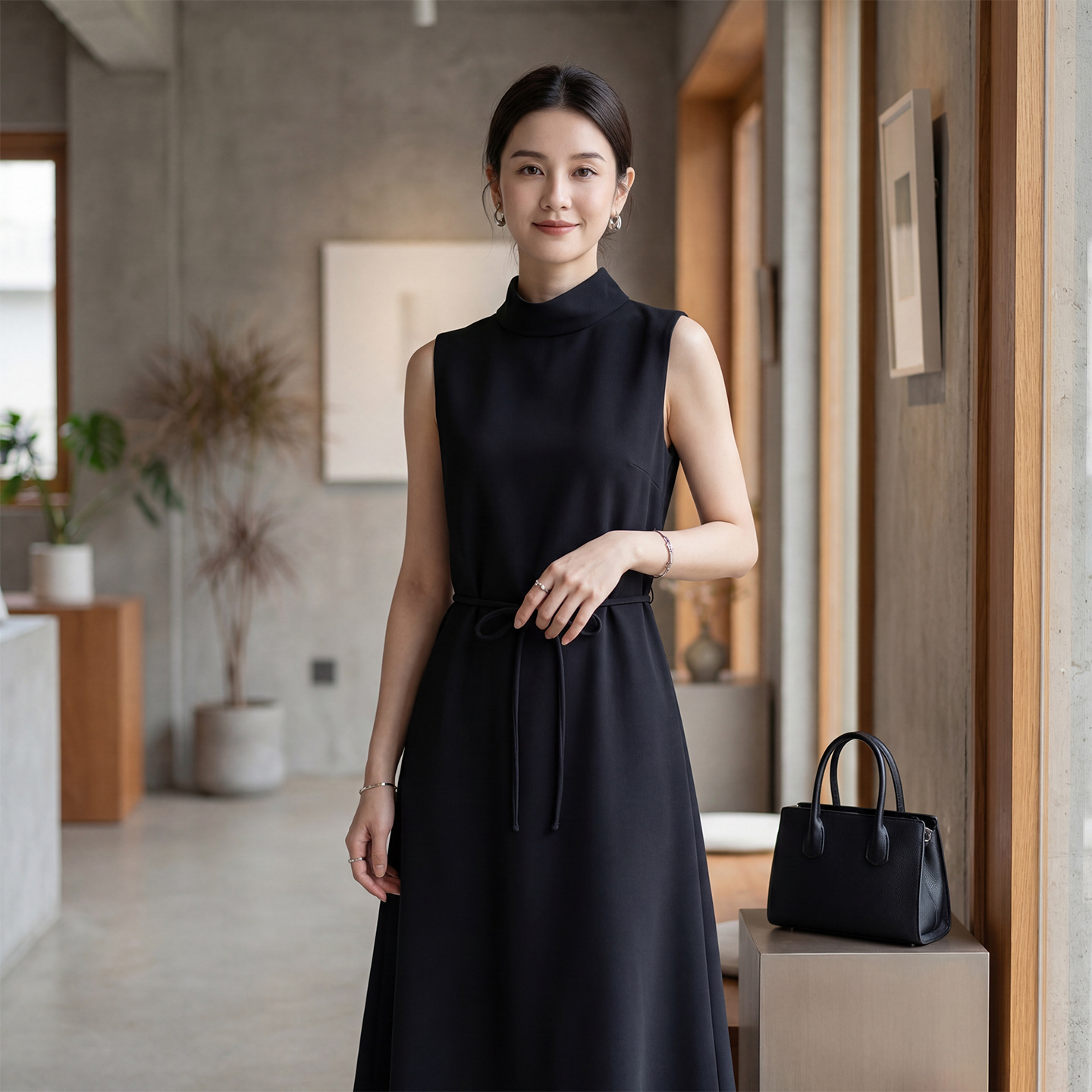 Summer New Silk Sleeveless Dress for Women White Stand Collar Mulberry Silk Inner Wear A-Line Dress Long Skirt