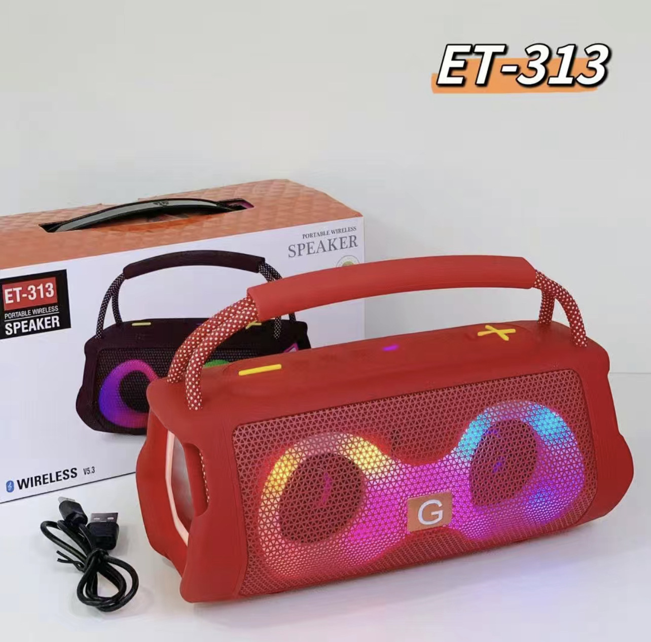 New ET-313 Portable Bluetooth Speaker with Colorful Lights Outdoor Dual Speaker Plug-in Card Bass