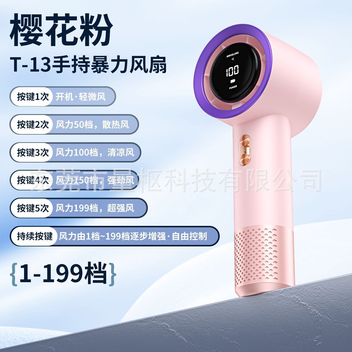 New 199 Gear High Speed Violent Handheld USB Charging Mini Portable Fan Digital Display Turbo Small Fan
