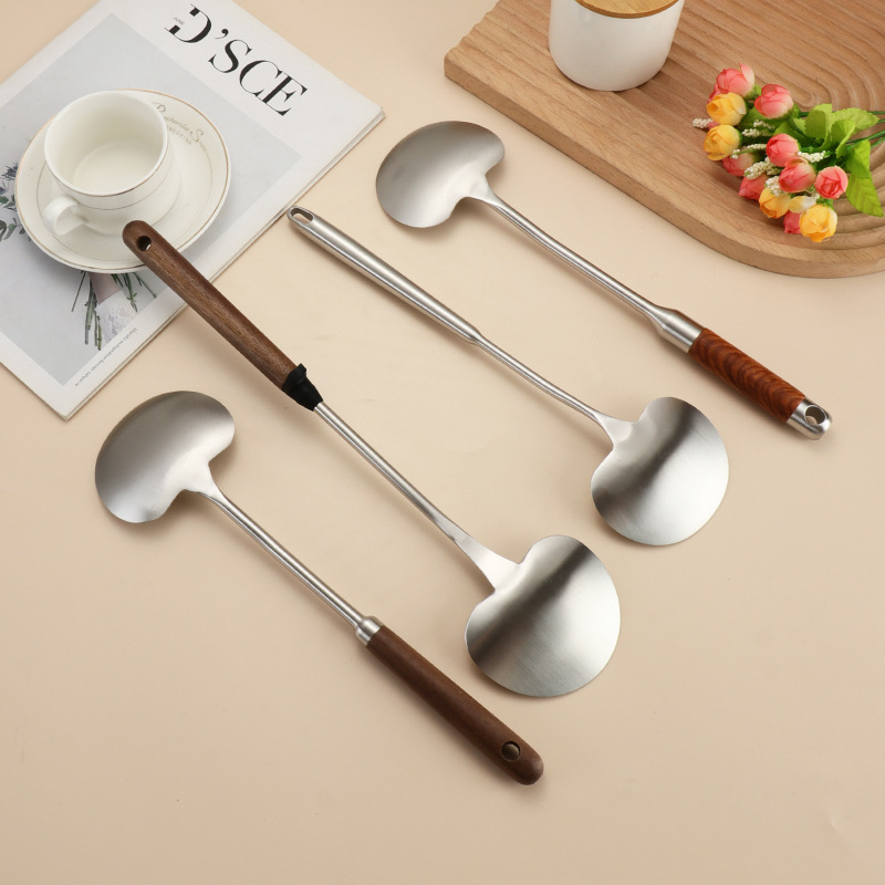 Stainless Steel Spatula Home Kitchen Mushroom Spatula Frying Pan Spatula Long Handle Anti-Scald High Temperature Resistant Cooking Spoon Kitchen Utensils