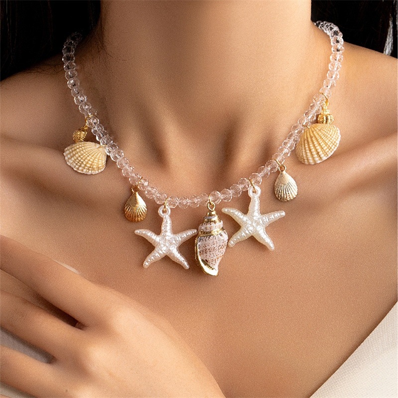 Summer Ocean Vacation Starfish Shell Conch Pearl Multi-layer Necklace Exaggerated Multi-layer Layered Necklace