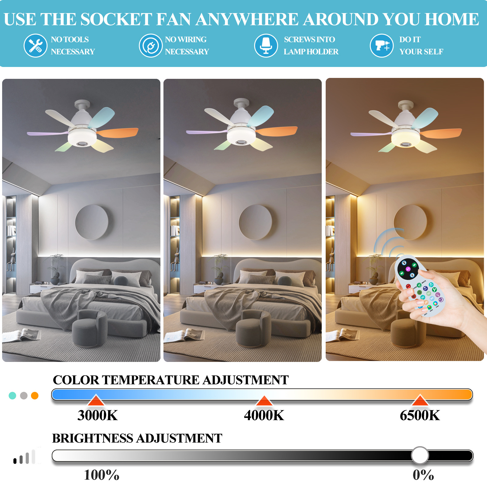 Fan Light RGB Living Room Ceiling Fan Light Simple Modern Bedroom LED 2026 New