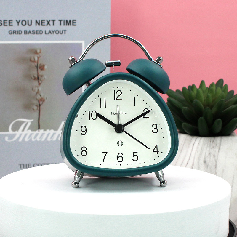 Student use 3-inch metal ringing alarm clock home bedside sweep second night light clock table design quartz clock