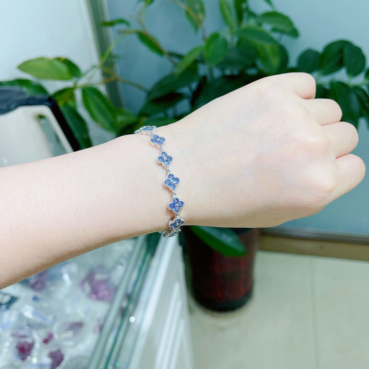 Blue Spinel Sapphire Bracelet Forest Style Alloy Gemstone Inlaid Jewelry Hand Jewelry Copper Bracelet