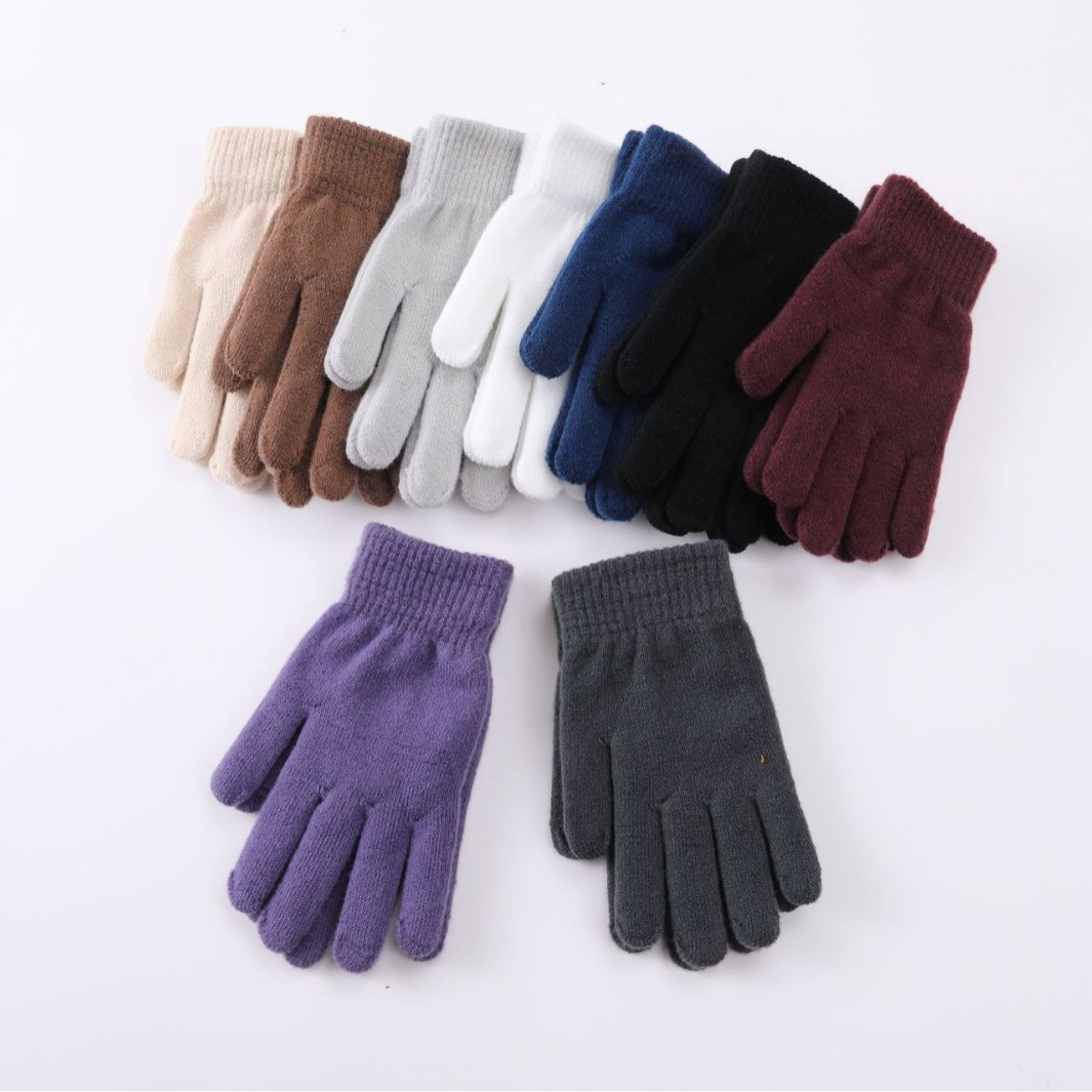 Gloves Men Women Solid Color Knitted Yarn Gloves Winter Warm Fleece-Lined Thickened Cycling Gloves