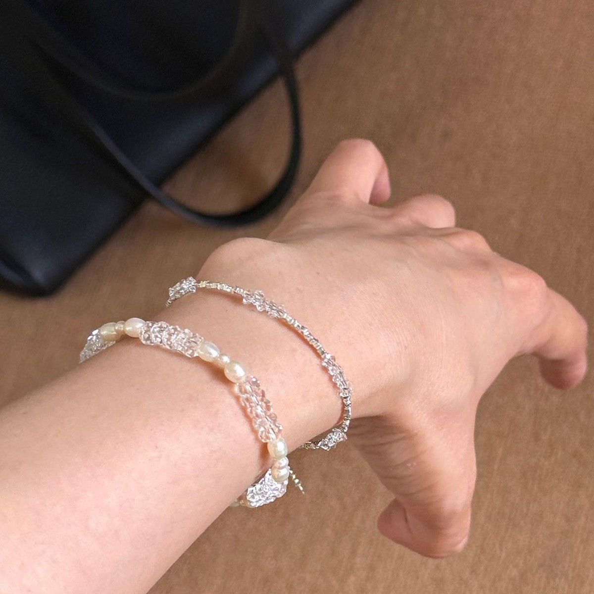 Cool feeling summer natural freshwater pearl flash spirit cut white crystal all solid silver crushed silver bracelet for women