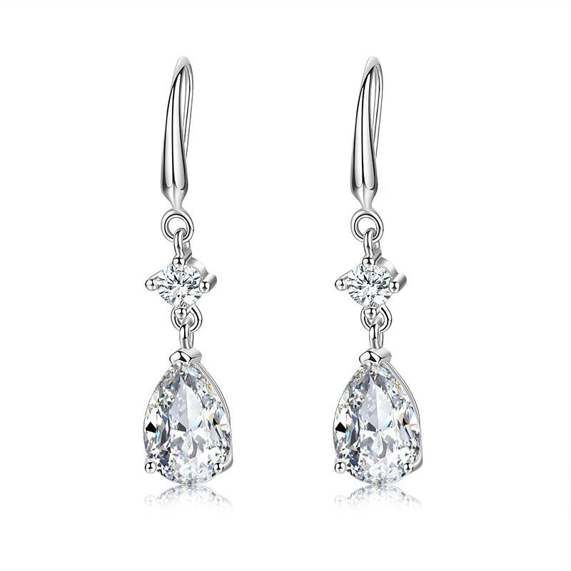 Zirconium earrings with hooks for women, sweet tassel medium-long water drop earrings