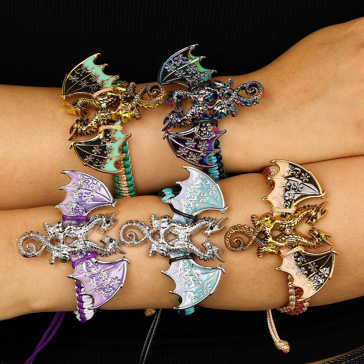 Niche Enamel Dragon Handwoven Bracelet Diamond Inlay Flying Dragon Rope Bracelet Men