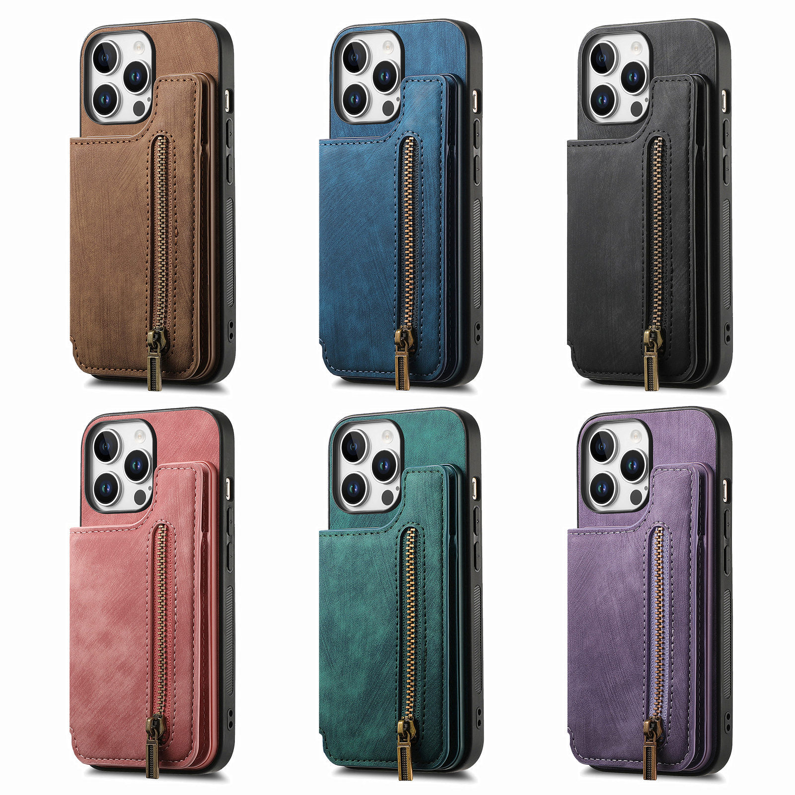 For Apple 18pro phone case left-right flip card holder iphone18 zipper card slot anti-drop leather case