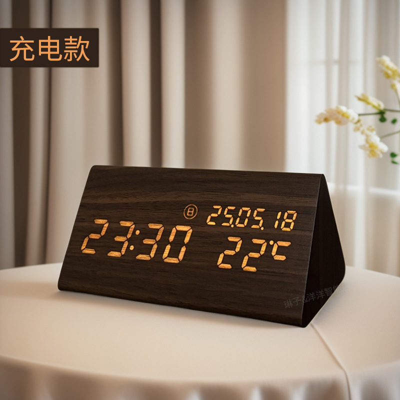 Wooden LED Electronic Clock Table Desktop Digital Night Light Silent Alarm Clock Simple Student Desktop Bedside Decoration