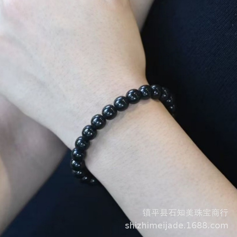 Xinjiang Tianyu Bracelet Black Jade Old Style Beads Couple Bracelet Pure Black Mutton Fat Jade Round Beads Live Broadcast