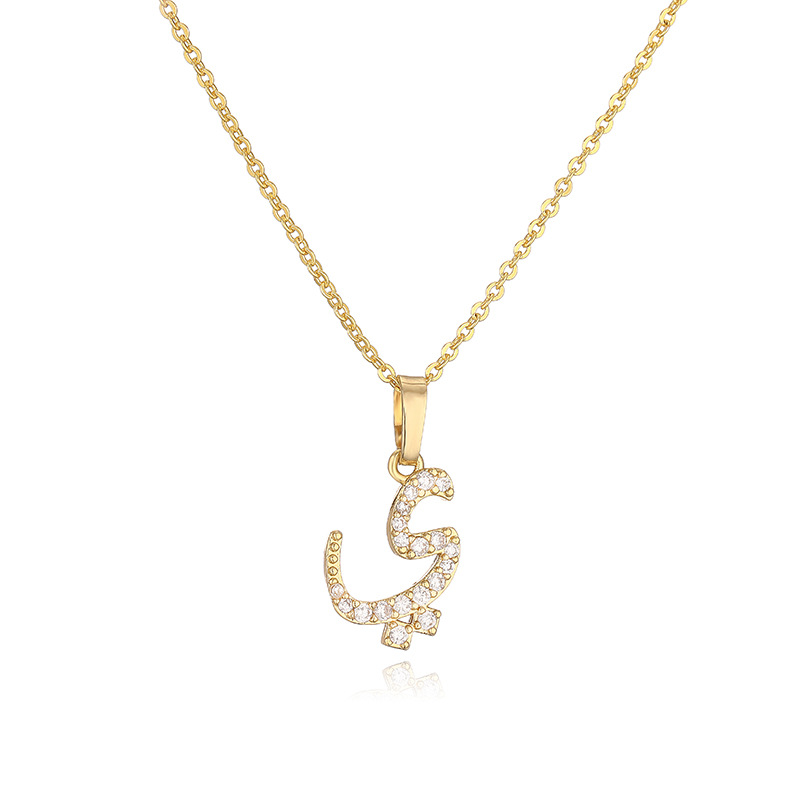 HECHENG Jewelry Copper Inlaid Zircon Arabic Letter Pendant Necklace Hip Hop Letter Choker